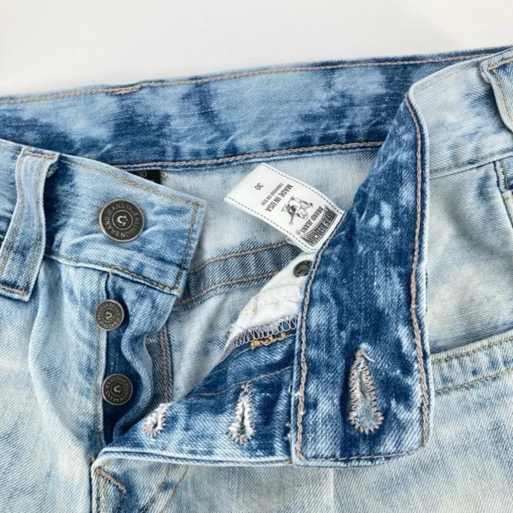 True Religion Section Geno Button Fly Cut Off Shorts Men 30 Bleach Wash USA